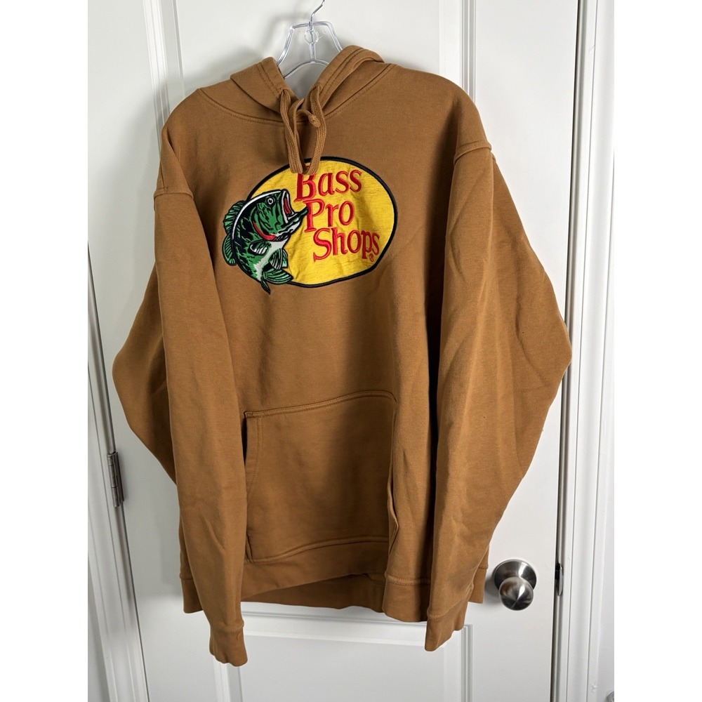 Bass Pro Shops Boys Brown Pullover Hoodie X-Large Logo Pocket Cotton/Poly
